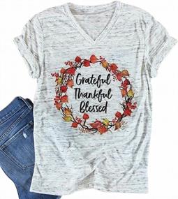 img 4 attached to Floral Thanksgiving Shirt For Women - Grateful, Thankful, Blessed- Short Sleeve Tee With Garland Graphic Print - Perfect For Fall Season