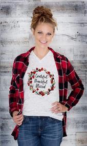 img 1 attached to Floral Thanksgiving Shirt For Women - Grateful, Thankful, Blessed- Short Sleeve Tee With Garland Graphic Print - Perfect For Fall Season