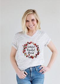 img 2 attached to Floral Thanksgiving Shirt For Women - Grateful, Thankful, Blessed- Short Sleeve Tee With Garland Graphic Print - Perfect For Fall Season
