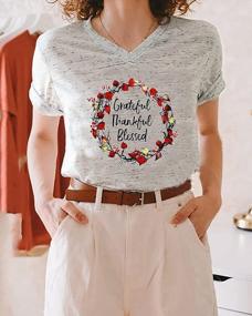 img 3 attached to Floral Thanksgiving Shirt For Women - Grateful, Thankful, Blessed- Short Sleeve Tee With Garland Graphic Print - Perfect For Fall Season