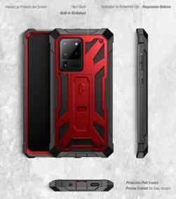 img 3 attached to Чехол Spartan Series для Samsung Galaxy S20 Ultra — прочный двухслойный защитный чехол по всему телу с цветными металлическими акцентами, высококачественной кожаной текстурой, противоударным дизайном и подставкой — красный металлик