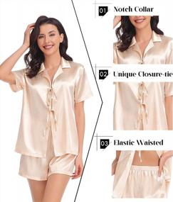 img 2 attached to SWOMOG Women'S Luxurious Silk Satin Pajamas Sets - Tie Front Short Sleeve Tops & Shorts Two-Piece Sleepwear Set