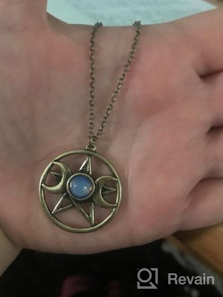 img 1 attached to Stunning LUX ACCESSORIES Double Crescent Moon Pentagram Blue Opal Necklace: Elegant Symbol of Mystical Beauty review by Renee White