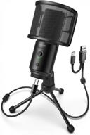 usb microphone with pop filter for pc & mac - studio condenser mic w/ gain control, mute button, headphone jack - k683a logo