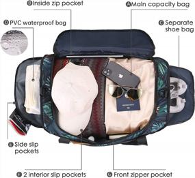 img 3 attached to CHICECO Women'S Travel Gym Bag With Shoe Compartment, Weekender Carry On Duffle Bag (Palm Leaves)