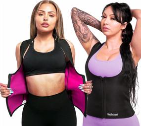 img 4 attached to Extra Hot Neoprene Sauna Body Shaper Sweat Suit For Slimming & Workout - Zipper Spa Waist Trainer Sport Girdle With Extra Sweat!