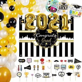 img 4 attached to Graduation Decorations 2021 - 117Pcs Graduation Party Supplies Pack, Including A Photo Background Cloth, 82 Latex Balloons Set,A Mega 2021 Foil Balloon, 3 Color Grad Foil Balloons,30Pcs Photo Booth Props,Great For 2021 Graduation Celebration
