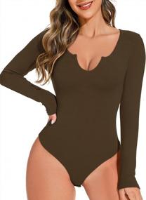 img 4 attached to REORIA Women'S V Neck Long Sleeve Slimming Cut Out Bodysuit Tops Jumpsuit