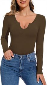 img 2 attached to REORIA Women'S V Neck Long Sleeve Slimming Cut Out Bodysuit Tops Jumpsuit