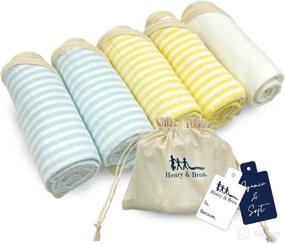 img 4 attached to 👶 Henry&Bros. Organic Burp Cloths Baby Gift Set - 5 Pack: Premium 20x10 Large Bamboo Cotton Muslin Burping Cloth in Blue Dreams