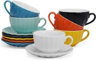set of 6 porcelain tea cups and saucers with pumpkin design for specialty coffee drinks and tea - 6 oz cappuccino cups and espresso cups in hot assorted colors by amhomel logo