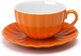img 3 attached to Set Of 6 Porcelain Tea Cups And Saucers With Pumpkin Design For Specialty Coffee Drinks And Tea - 6 Oz Cappuccino Cups And Espresso Cups In Hot Assorted Colors By Amhomel