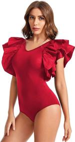 img 2 attached to 👗 Romwe Stretchy Ruffle Bodysuit for Women - Women's Clothing Bodysuits