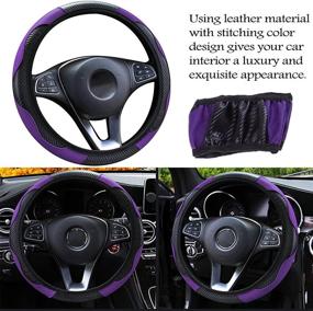 img 3 attached to Stylish and Comfortable Purple Carbon Fiber Leather Steering Wheel Cover - ZXLRUUO Anti-Slip Elastic Protector for Women and Men, Breathable Universal Fit 15 inch