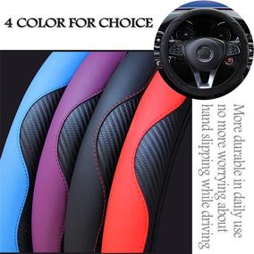 img 1 attached to Stylish and Comfortable Purple Carbon Fiber Leather Steering Wheel Cover - ZXLRUUO Anti-Slip Elastic Protector for Women and Men, Breathable Universal Fit 15 inch