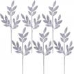 6 pcs silver glittered artificial leaf spray picks 24" tall for christmas winter wedding wreath tree swag floral arrangment vase bouquets table centerpieces decoration logo