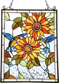 img 4 attached to Handcrafted Capulina Sunflower And Birds Stained Glass Panel Window Hangings - Traditional Tiffany Glass Art For Home Decor And Gift Giving