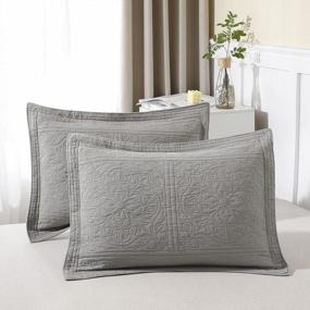 img 4 attached to WINLIFE 100% Cotton Quilted Pillow Sham Floral Printed Pillow Cover (Grey)