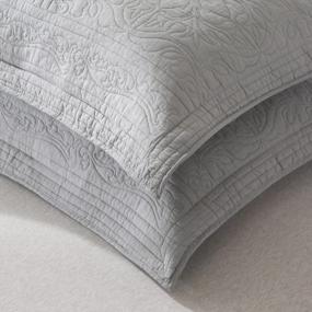 img 2 attached to WINLIFE 100% Cotton Quilted Pillow Sham Floral Printed Pillow Cover (Grey)