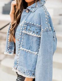 img 2 attached to Women'S Embroidered Pearls Beading Denim Jean Jacket Coat