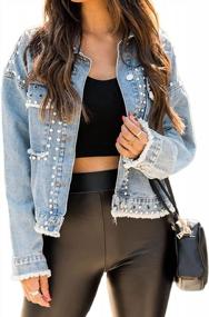 img 4 attached to Women'S Embroidered Pearls Beading Denim Jean Jacket Coat