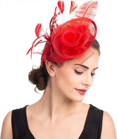 img 1 attached to Women'S Feather Flower Veil Fascinator Hair Clip Hat Bowler Tea Party Wedding Hat