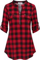 👚 ninedaily women's plaid checkered tops: versatile 3/4 sleeve blouse with zip & floral detail - casual tunic for effortlessly stylish outfits logo