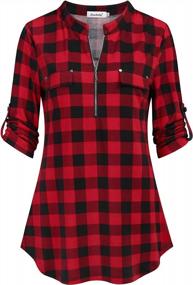 img 4 attached to 👚 Ninedaily Women's Plaid Checkered Tops: Versatile 3/4 Sleeve Blouse with Zip & Floral Detail - Casual Tunic for Effortlessly Stylish Outfits