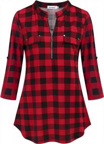 img 3 attached to 👚 Ninedaily Women's Plaid Checkered Tops: Versatile 3/4 Sleeve Blouse with Zip & Floral Detail - Casual Tunic for Effortlessly Stylish Outfits