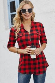 img 2 attached to 👚 Ninedaily Women's Plaid Checkered Tops: Versatile 3/4 Sleeve Blouse with Zip & Floral Detail - Casual Tunic for Effortlessly Stylish Outfits