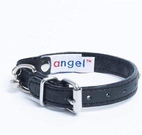 img 2 attached to 🐱 Angel, Athens Black Rhinestone Bling Elastic Break-Away Leather Cat Collar, Size 12" x 1/2", Safety Elastic Stretch