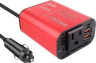 high-performance 150w car power inverter, hoenjuno dc 12v to 110v ac car charger adapter outlet with qc3.0 dual usb car converter plug for laptop computer (red) логотип