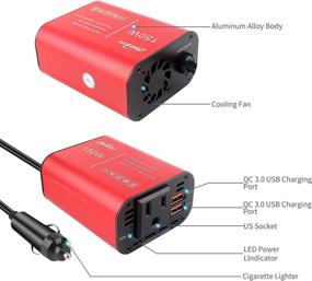 img 3 attached to High-Performance 150W Car Power Inverter, Hoenjuno DC 12V to 110V AC Car Charger Adapter Outlet with QC3.0 Dual USB Car Converter Plug for Laptop Computer (Red)