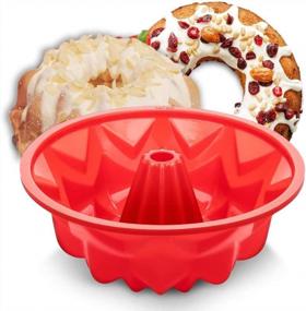 img 4 attached to Силиконовая круглая форма для торта с антипригарным покрытием, 10-дюймовая рифленая трубка для выпечки желе и тортов - красный