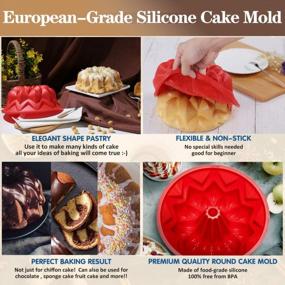 img 1 attached to Non-Stick Silicone Round Cake Mold, 10In Fluted Tube Pan For Baking Jello And Cakes - Red