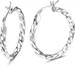 img 4 attached to Milacolato 925 Sterling Silver Hoop Earrings For Women - Elegant High Polished Round-Tube Hoops With 18K White Gold Plating – Hypoallergenic Twist For Lightweight Comfort