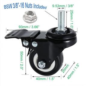 img 2 attached to 4-Pack 1.5 Inch Swivel Stem Casters - 330 Lbs Capacity, Non-Marking Polyurethane Wheels & 3/8"- 16 X 1" Threaded Stems With Nuts For Furniture Carts Trolleys.