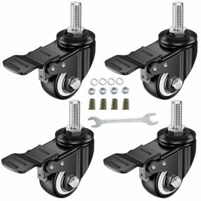 img 4 attached to 4-Pack 1.5 Inch Swivel Stem Casters - 330 Lbs Capacity, Non-Marking Polyurethane Wheels & 3/8"- 16 X 1" Threaded Stems With Nuts For Furniture Carts Trolleys.