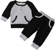 adorable baby boy 2pcs outfit: stripe sweatshirt top + pants set with long sleeves logo