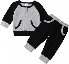img 4 attached to Adorable Baby Boy 2PCS Outfit: Stripe Sweatshirt Top + Pants Set With Long Sleeves