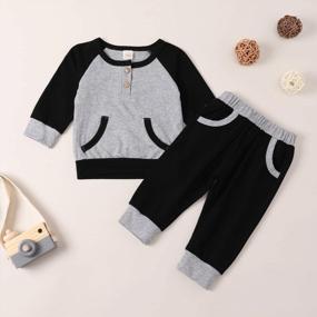 img 3 attached to Adorable Baby Boy 2PCS Outfit: Stripe Sweatshirt Top + Pants Set With Long Sleeves