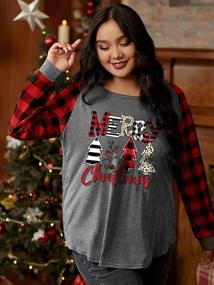 img 1 attached to Christmas Shirts For Plus Size Women: Merry Xmas Tree Print T-Shirt With Long Sleeves And Plaid Splicing Tops (Sizes 1X-5X)
