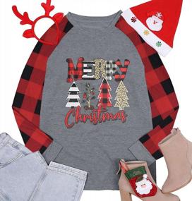 img 2 attached to Christmas Shirts For Plus Size Women: Merry Xmas Tree Print T-Shirt With Long Sleeves And Plaid Splicing Tops (Sizes 1X-5X)