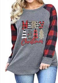 img 4 attached to Christmas Shirts For Plus Size Women: Merry Xmas Tree Print T-Shirt With Long Sleeves And Plaid Splicing Tops (Sizes 1X-5X)