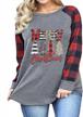 christmas shirts for plus size women: merry xmas tree print t-shirt with long sleeves and plaid splicing tops (sizes 1x-5x) logo
