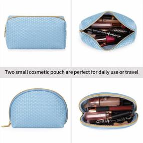 img 2 attached to KTMOUW Waterproof Makeup Bag 3 Pcs Set - Portable Travel Cosmetic Organizer Storage Bags For Women And Girls, Light Blue Weave Toiletry Bag