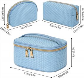 img 1 attached to KTMOUW Waterproof Makeup Bag 3 Pcs Set - Portable Travel Cosmetic Organizer Storage Bags For Women And Girls, Light Blue Weave Toiletry Bag