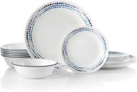 corelle vitrelle 18-piece service for 6 dinnerware set, triple layer glass and chip resistant, lightweight round plates and bowls set, ocean blue logo