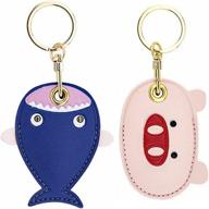 2 pack tomcrazy 3in1 cartoon protective case for apple airtag sleeve cover keys storage pendant access card keychain suitable for bag / suitcase / pet collar (1 pig &amp logo