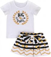 adorable little sky baby girl outfit: big & little sister bodysuit tops and striped skirt dress set with bowknots! logo